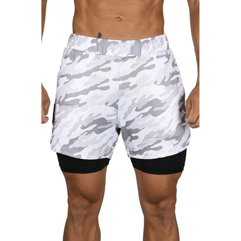 YoungLA Mens‎ Active Line Compression Shorts Sz 32 Pull On Gray Camo Athletic